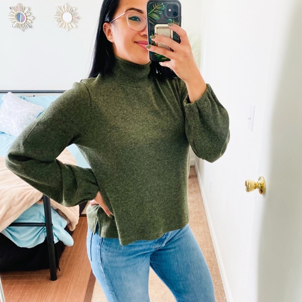 Madewell olive green ribbed knit mock neck long sleeve top medium j crew Jcrew